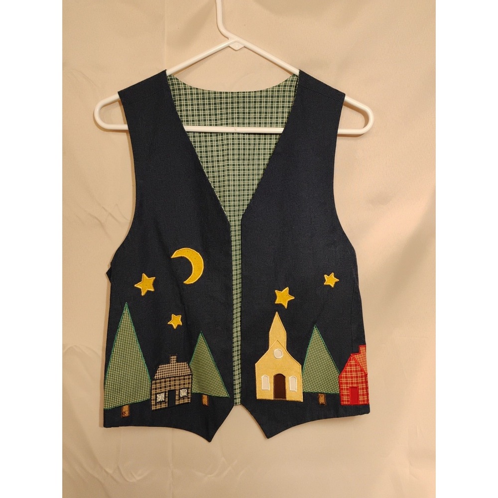 Brand New Handmade Women's MEDIUM M Denim Night‎ Moon Stars Town Church Vest